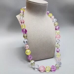 Lucite Pasted Bead Necklace 30" Opera Summer Spring Chunky Statement Wedding